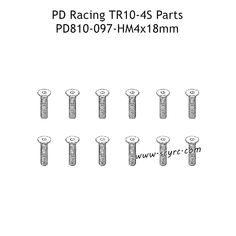 PD Racing TR10-4S Monster RC Truck Parts HM4x18 Flat Head Hex Screw PD810-097