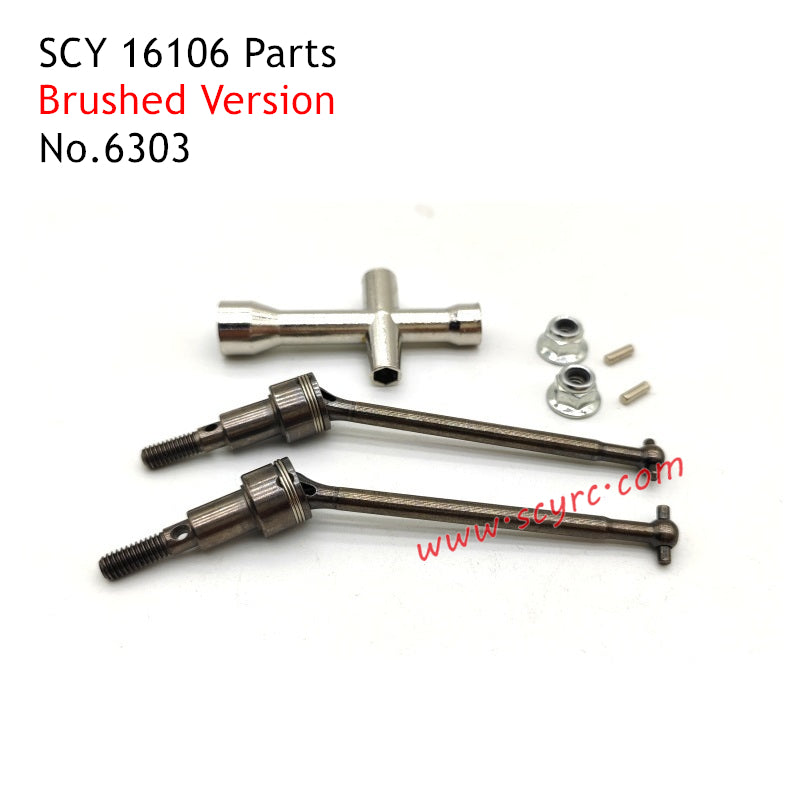 SCY 16106 Parts Brushed Metal Front Drive Shaft Kit 6303