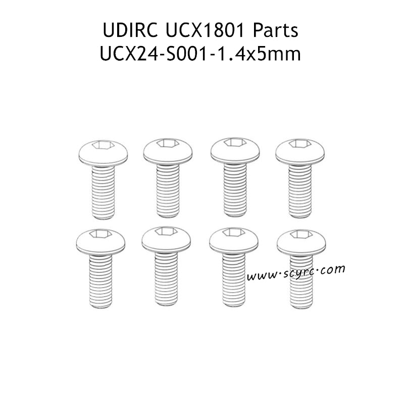UDIRC UCX1801 RC Car Parts 1.4X5MM PM Hexagon Socket Buttonhead Machine Screw UCX24-S001