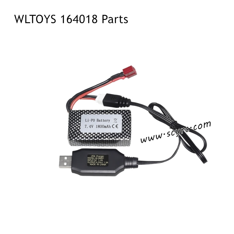 WLTOYS 164018 RC Car Parts 7.4V 1800mAh Battery with USB Charger